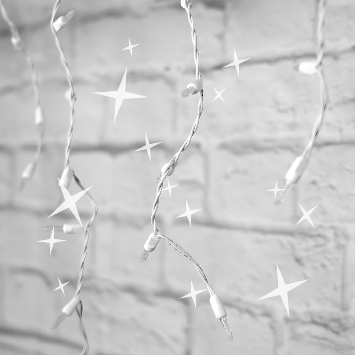 M5 Cool White LED Icicle Lights 70 Bulbs 7.5ft Long White Wire TWINKLE - Christmas Lights