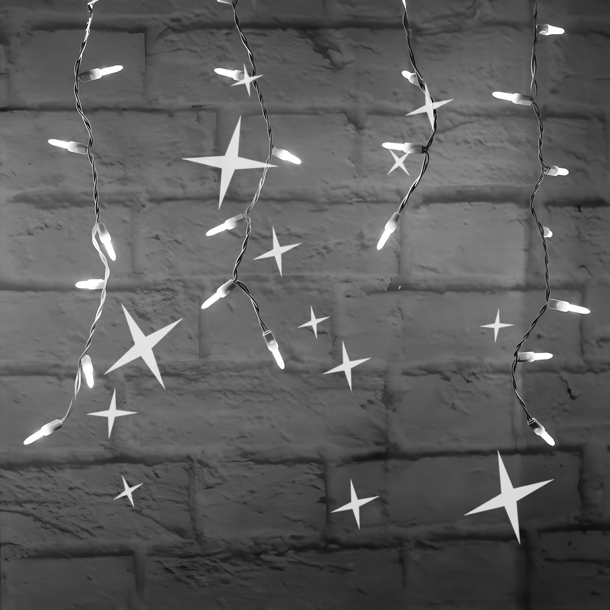 M5 Cool White LED Icicle Lights 70 Bulbs 7.5ft Long White Wire TWINKLE - Christmas Lights