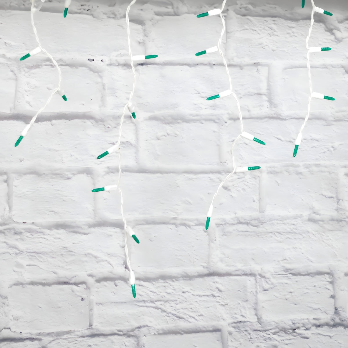M5 Green LED Icicle Lights 70 Bulbs 7.5ft Long White Wire - Christmas Lights