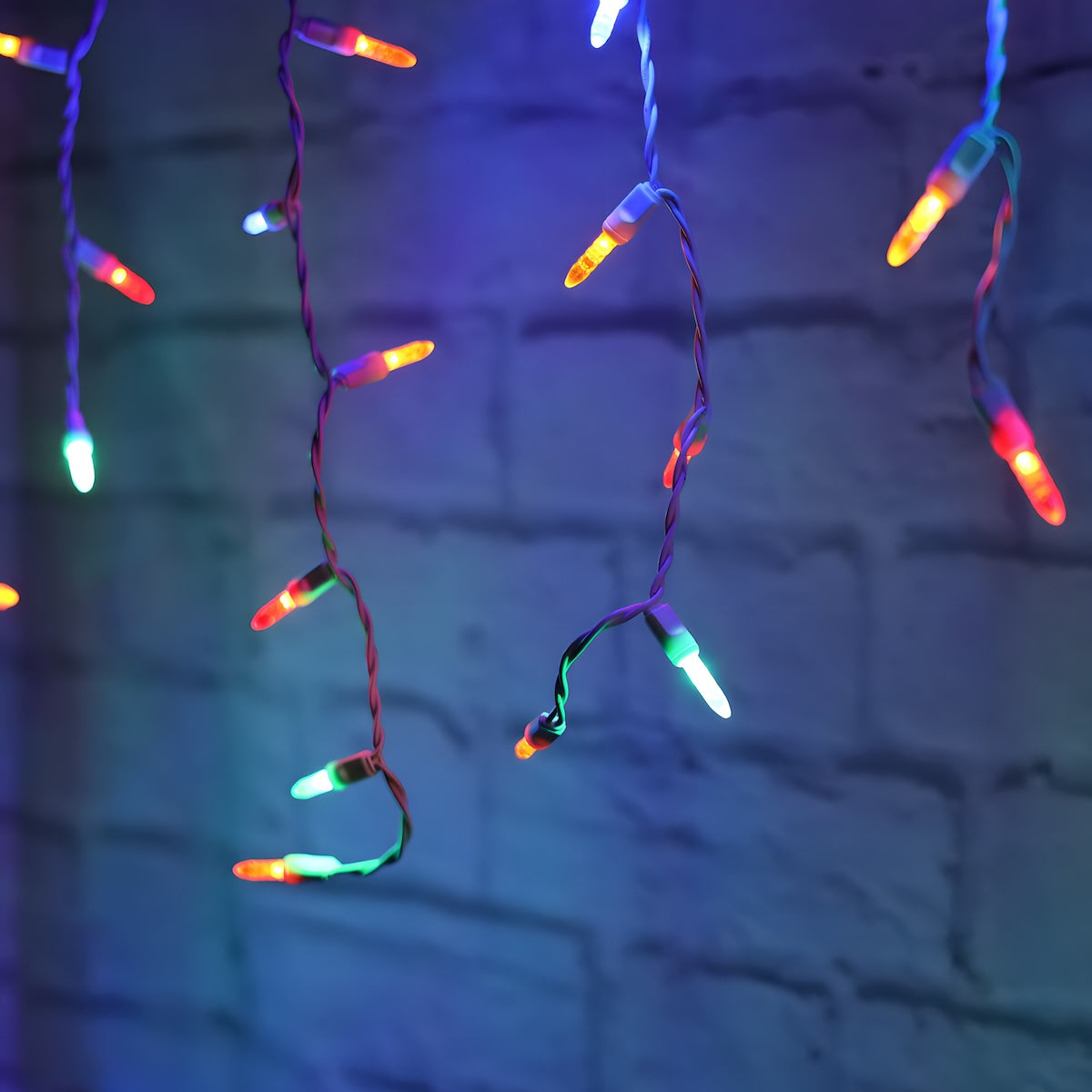 M5 Multicolor LED Icicle Lights 70 Bulbs 7.5ft Long White Wire - Christmas Lights