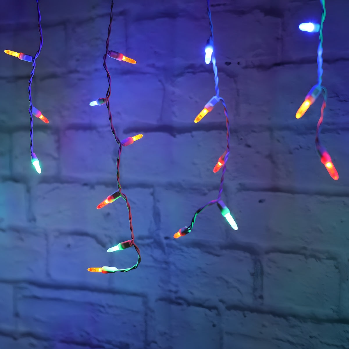 M5 Multicolor LED Icicle Lights 70 Bulbs 7.5ft Long White Wire - Christmas Lights