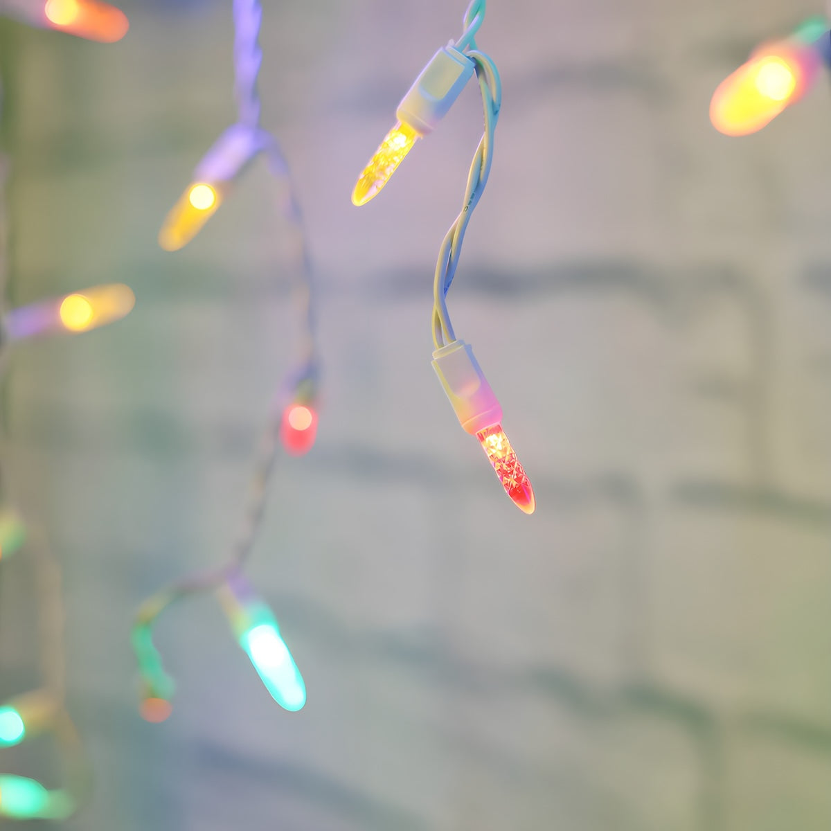 M5 Multicolor LED Icicle Lights 70 Bulbs 7.5ft Long White Wire - Christmas Lights