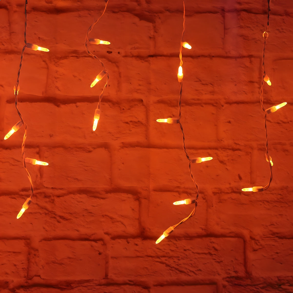 M5 Orange LED Icicle Lights 70 Bulbs 7.5ft Long White Wire - Christmas Lights
