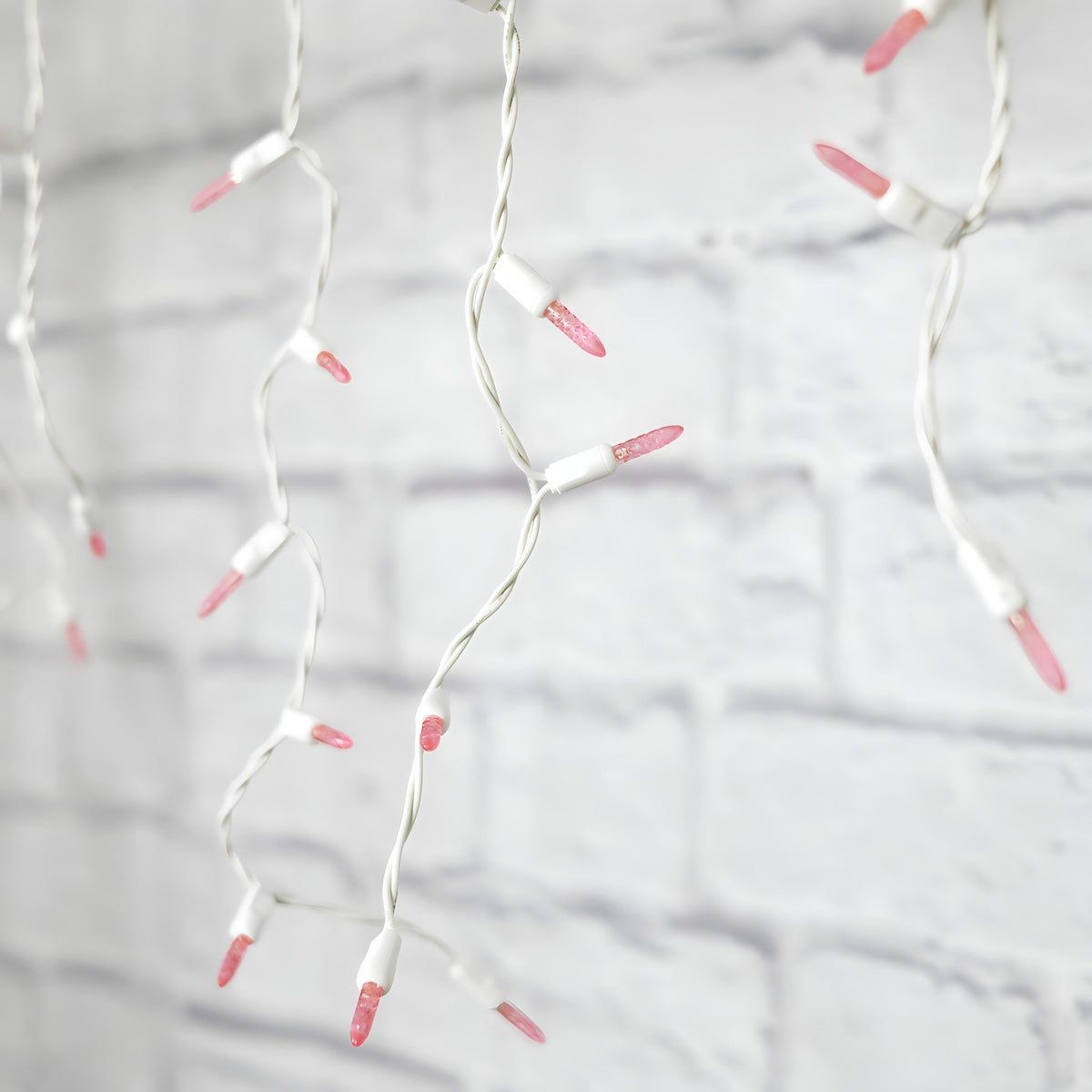 M5 Pink LED Icicle Lights 70 Bulbs 7.5ft Long White Wire - Christmas Lights