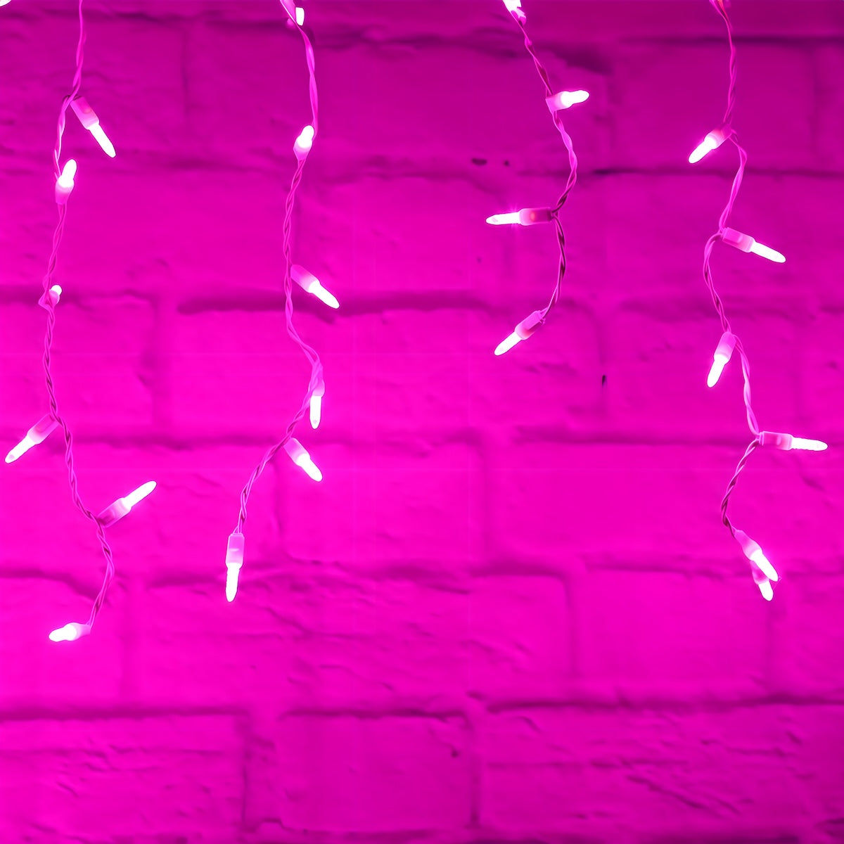 M5 Pink LED Icicle Lights 70 Bulbs 7.5ft Long White Wire - Christmas Lights