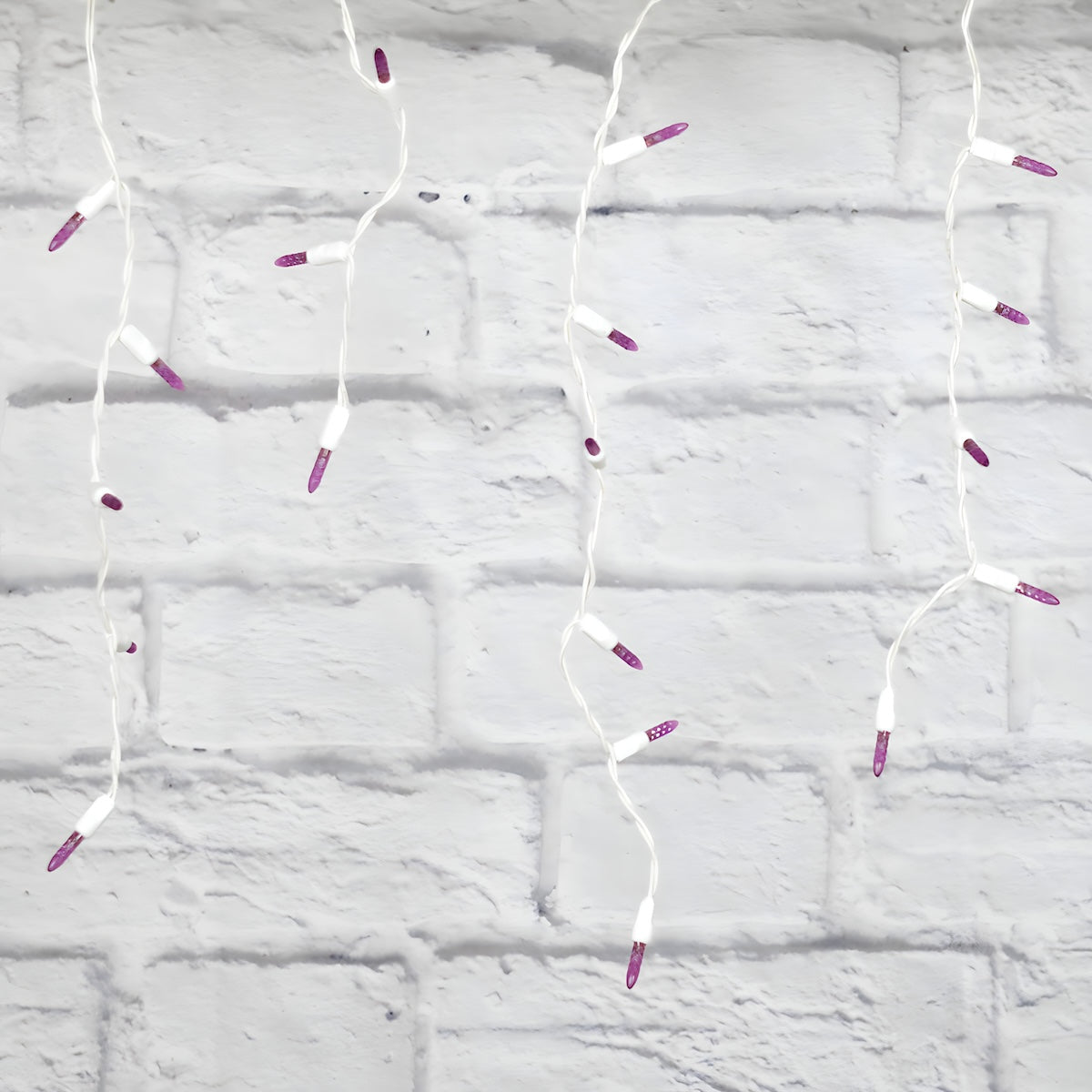 M5 Purple LED Icicle Lights 70 Bulbs 7.5ft Long White Wire - Christmas Lights