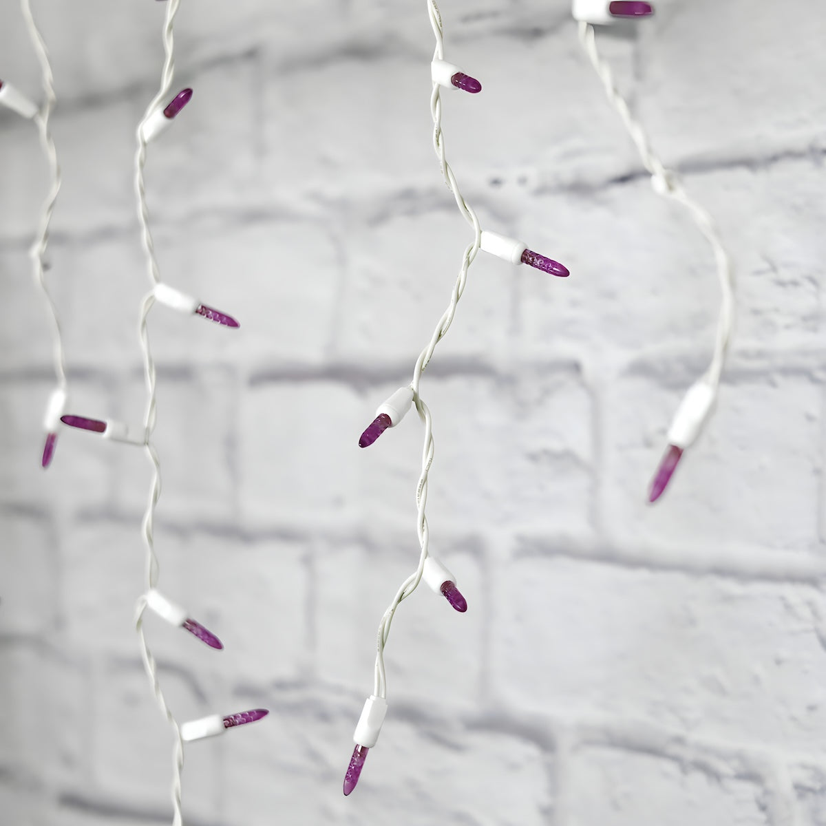 M5 Purple LED Icicle Lights 70 Bulbs 7.5ft Long White Wire - Christmas Lights