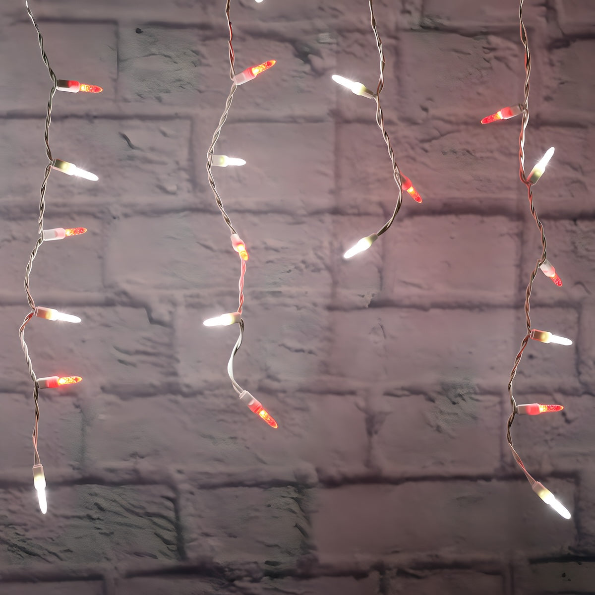 M5 Red and Cool White LED Icicle Lights 70 Bulbs 7.5ft Long White Wire - Christmas Lights