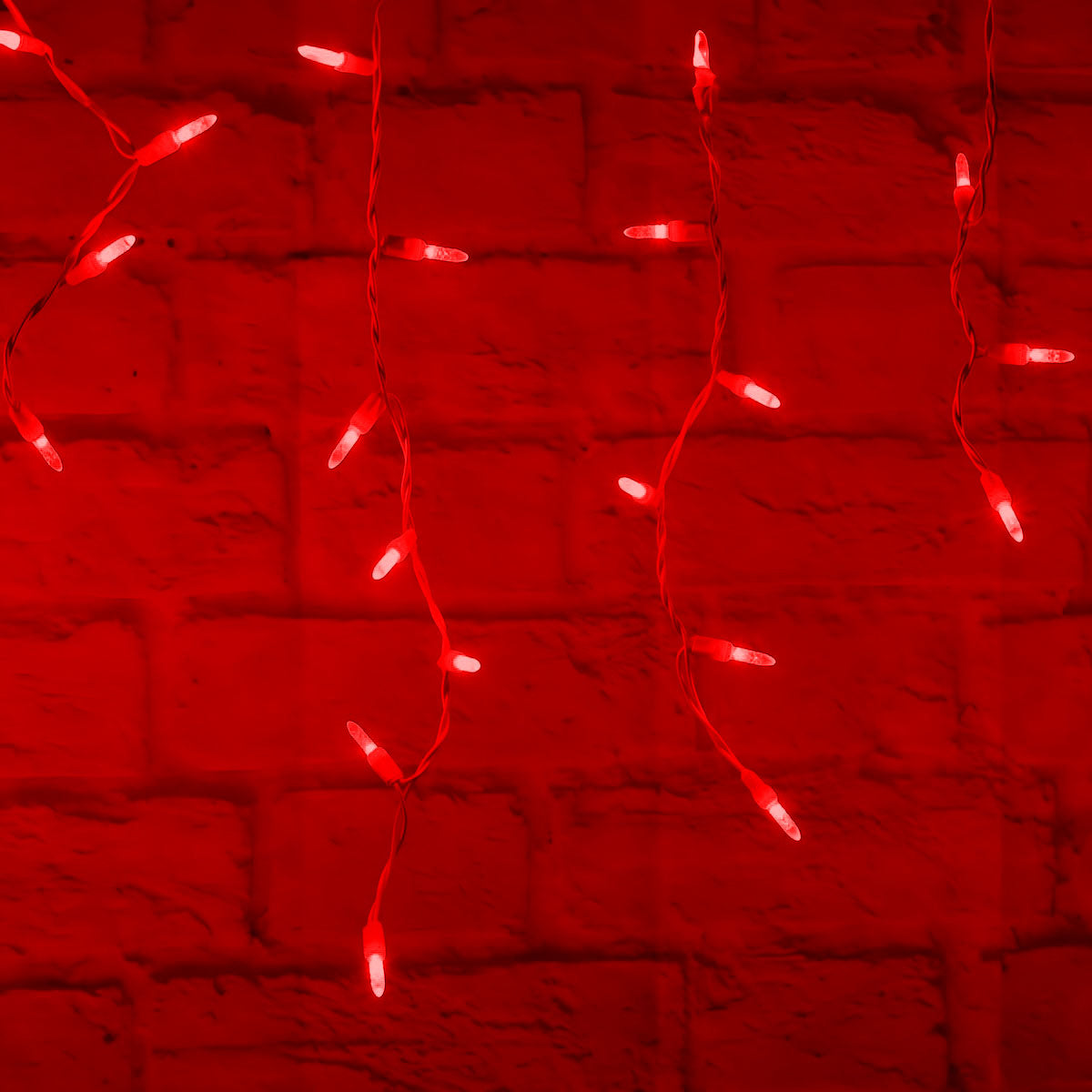 M5 Red LED Icicle Lights 70 Bulbs 7.5ft Long White Wire - Christmas Lights