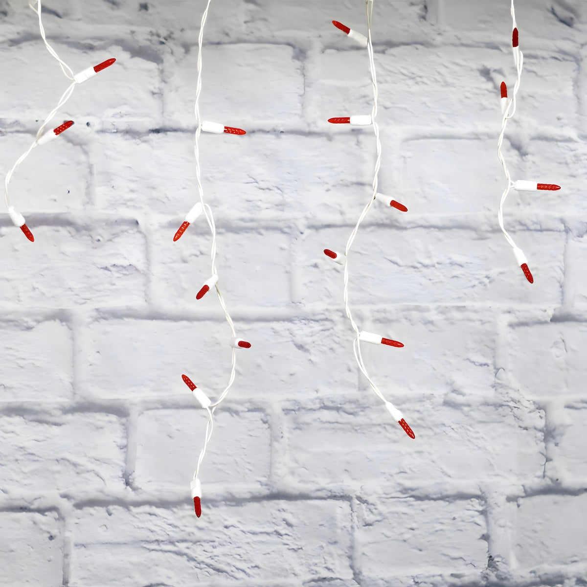 M5 Red LED Icicle Lights 70 Bulbs 7.5ft Long White Wire - Christmas Lights