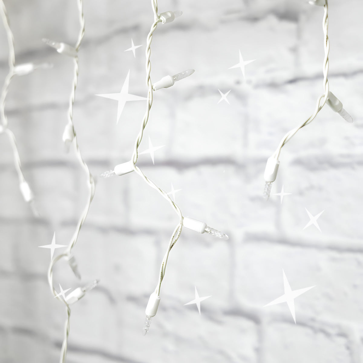 M5 Warm White LED Icicle Lights 70 Bulbs 7.5ft Long White Wire TWINKLE - Christmas Lights