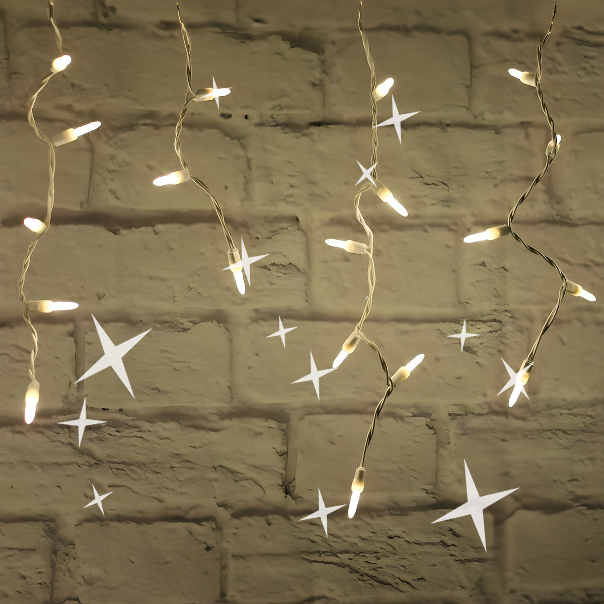 M5 Warm White LED Icicle Lights 70 Bulbs 7.5ft Long White Wire TWINKLE - Christmas Lights