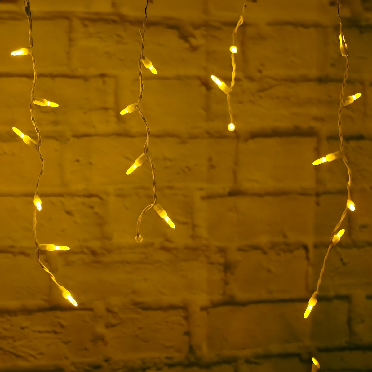 M5 Yellow LED Icicle Lights 70 Bulbs 7.5ft Long White Wire - Christmas Lights