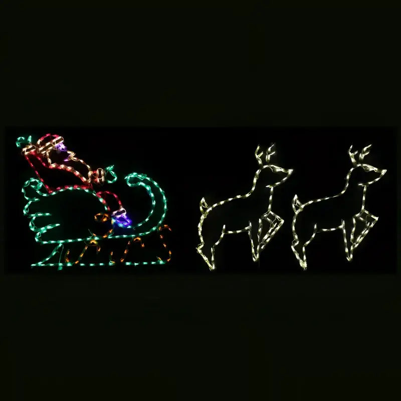 Santa in Sleigh with 2 Deer Medium Wireframes Displays and Yard Art