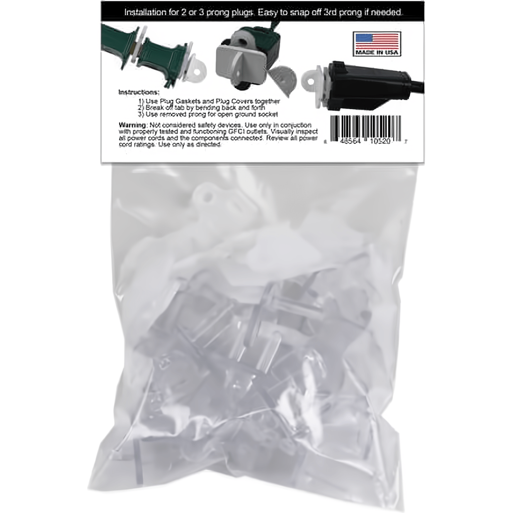 Weatherproof Electrical Plug Extension Cord Gaskets and Clear Covers 25 Pack - Christmas Light Installation Accessories