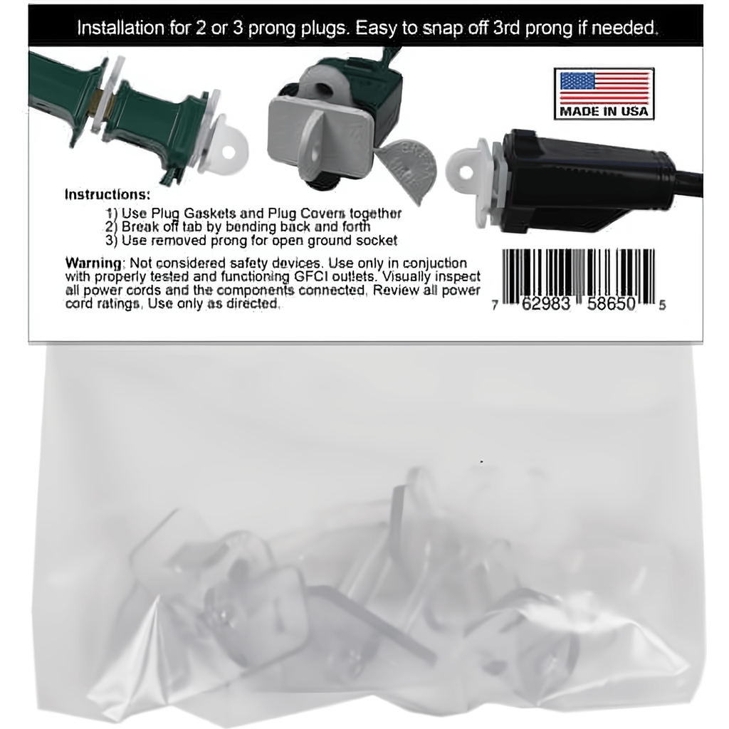 Weatherproof Electrical Plug Extension Cord Gaskets and Clear Covers 5 Pack - Christmas Light Installation Accessories