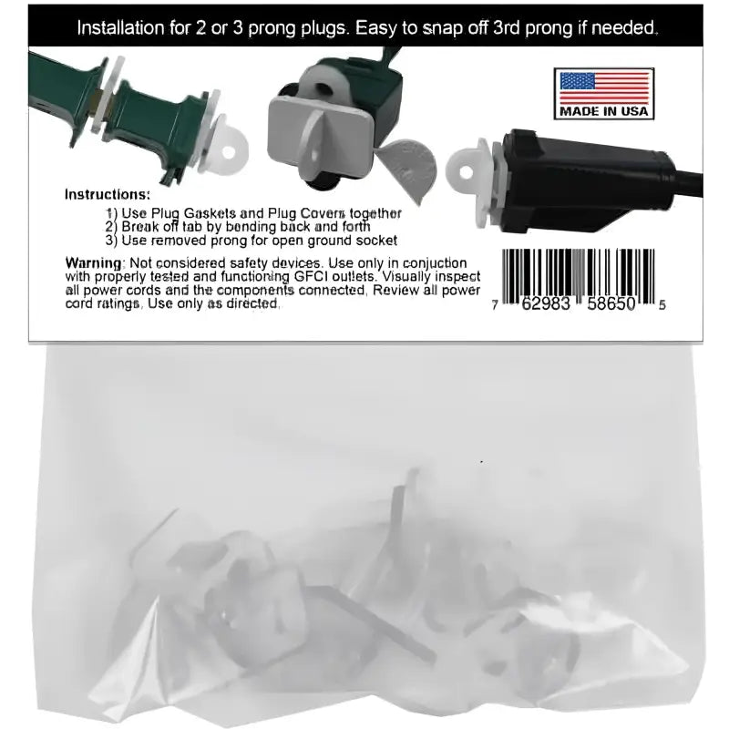 Weatherproof Electrical Plug Extension Cord Gaskets and Clear Covers 5 Pack - Christmas Light Installation Accessories