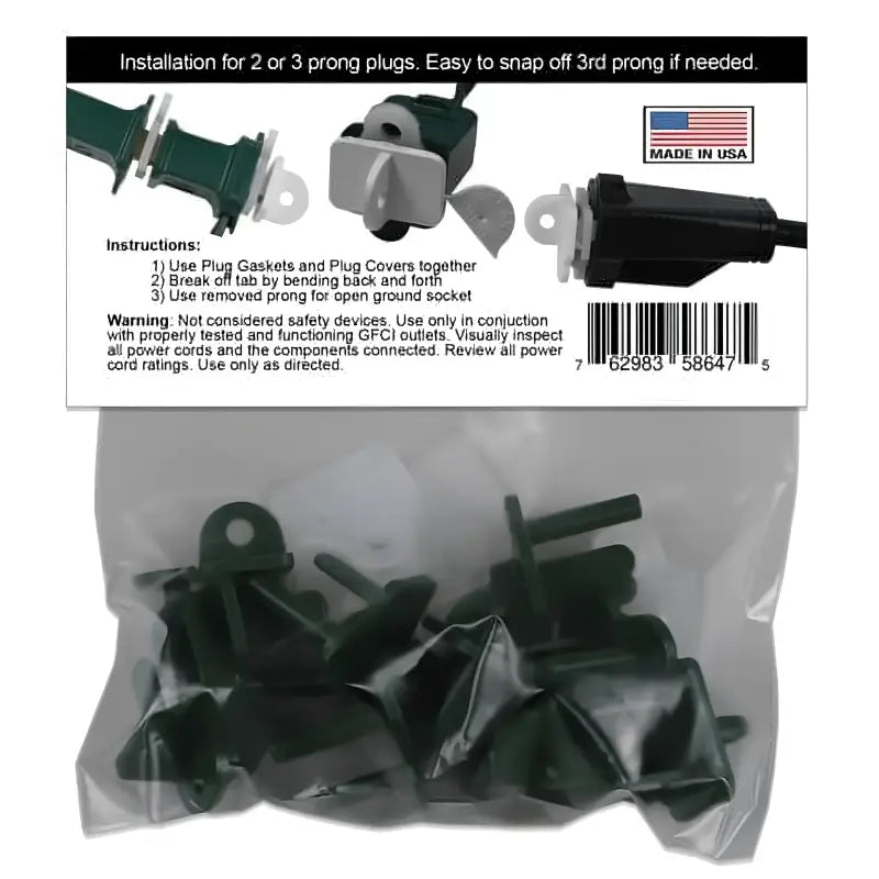 Weatherproof Electrical Plug Extension Cord Gaskets and Green Covers 10 Pack - Christmas Light Installation Accessories
