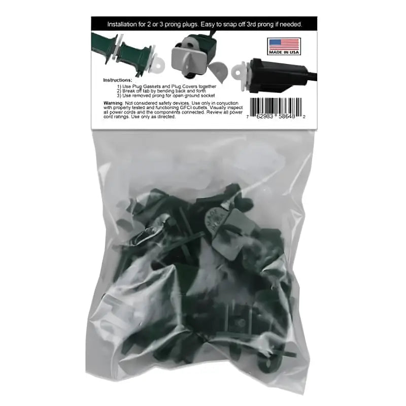 Weatherproof Electrical Plug Extension Cord Gaskets and Green Covers 25 Pack - Christmas Light Installation Accessories