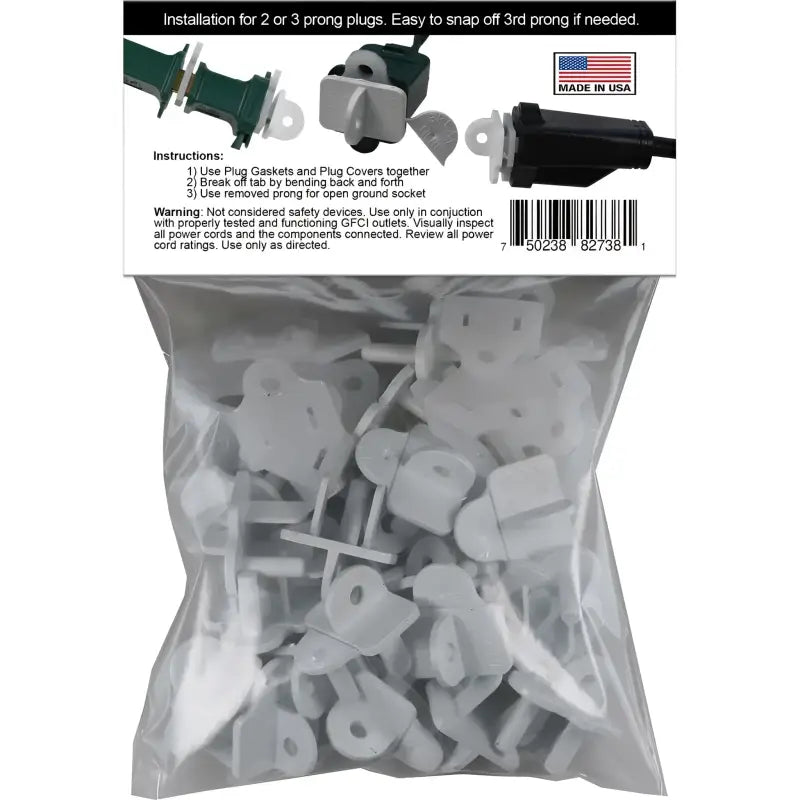 Weatherproof Electrical Plug Extension Cord Gaskets and White Covers 25 Pack - Christmas Light Installation Accessories