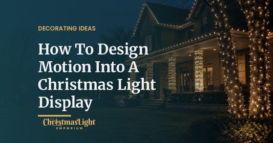 Two-story house at night with warm white C9 roofline lights and wrapped porch columns lit in sequence