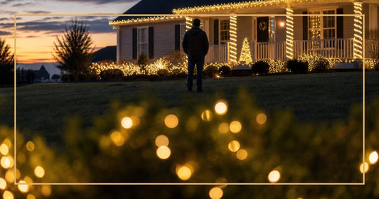 How to budget your Christmas light display - LED lights on residential home at dusk