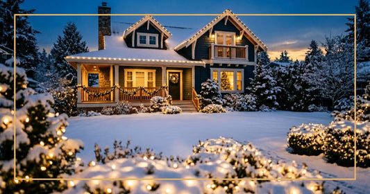 Featured image of a home with timer-controlled Christmas lights glowing at dusk
