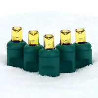 100 5mm Gold LED Christmas Lights, 4" Spacing, Green Wire