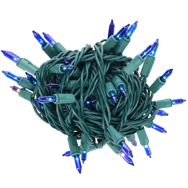 100 Blue Incandescent Mini Lights Green Wire 4’’ Spacing [CLOSEOUT] Christmas Lights