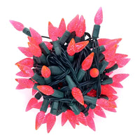100 C6 Pink LED Christmas Lights, 4" Spacing, Green Wire [CLOSEOUT]