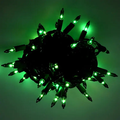 100 Green Incandescent Mini Lights Green Wire 4’’ Spacing [CLOSEOUT] - Christmas Lights