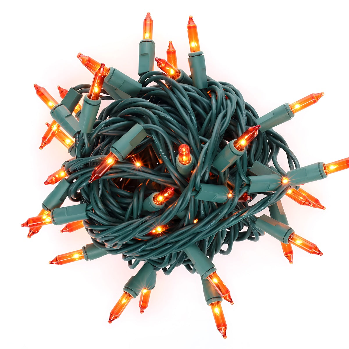 100 Orange Incandescent Mini Lights Green Wire 4’’ Spacing [CLOSEOUT] - Christmas Lights