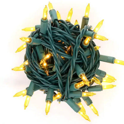 100 Yellow Incandescent Mini Lights Green Wire 4’’ Spacing [CLOSEOUT] Christmas Lights