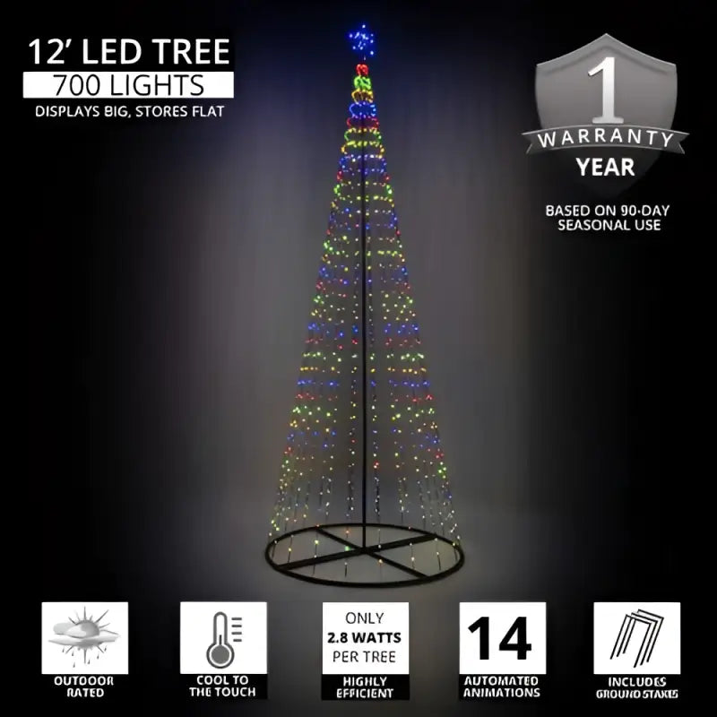 12’ Multicolor LED Animated Outdoor Lightshow Tree Black Frame - Christmas Lights