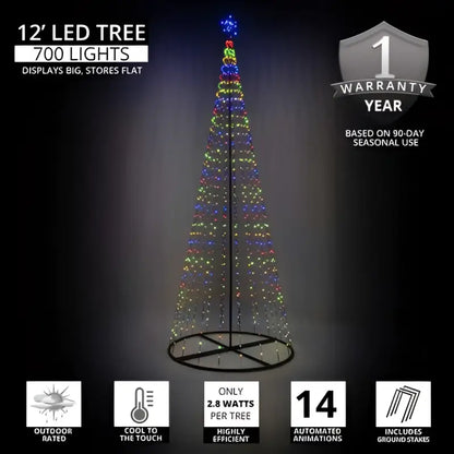 12’ Multicolor LED Animated Outdoor Lightshow Tree Black Frame - Christmas Lights
