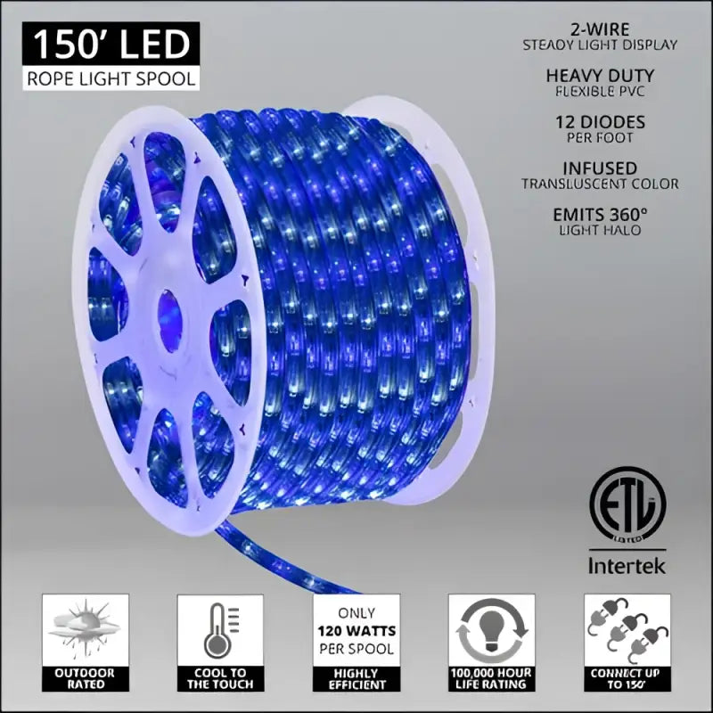 150’ Blue and Cool White LED Rope Light 2 Wire 1/2’’ 120 Volt - Christmas Lights