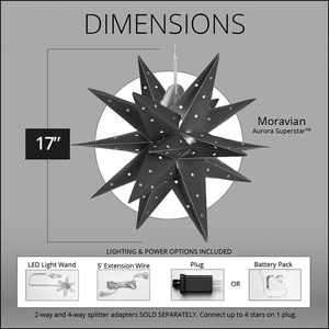 17" Fold Flat Aurora Superstar LED Moravian Star, Outdoor Rated, Silver Christmas Decorations Wintergreen Corporation