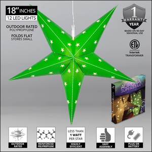 18" Fold Flat 5 Point Aurora Superstar LED Star, Outdoor Rated, Green Christmas Decorations Wintergreen Corporation