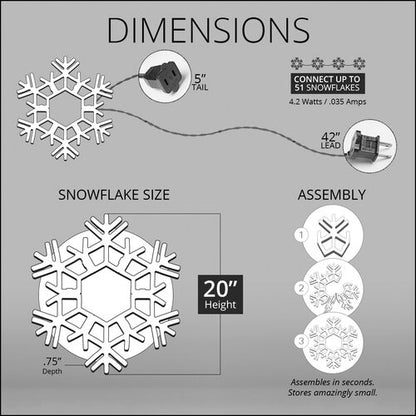 20" Folding Snowflake, Cool White Twinkle Lights