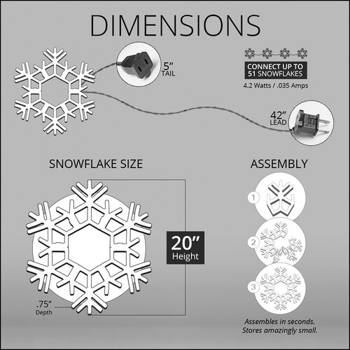 20" LED Folding Snowflake, Warm White, Lights