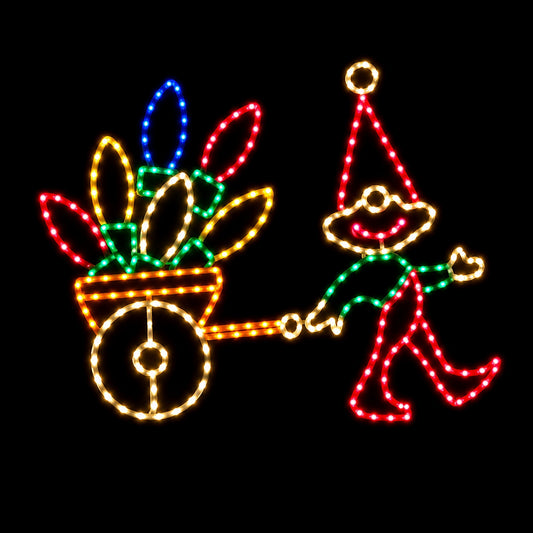 Elf with Cart of Lights — Lighted Outdoor Christmas Display