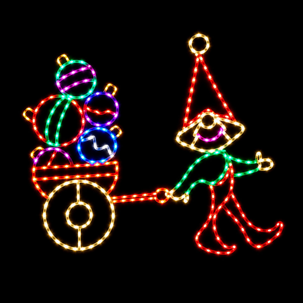 Elf with Cart of Ornaments — Lighted Outdoor Christmas Display
