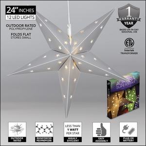 24" Fold Flat 5 Point Aurora Superstar LED Star, Outdoor Rated, Silver Christmas Decorations Wintergreen Corporation