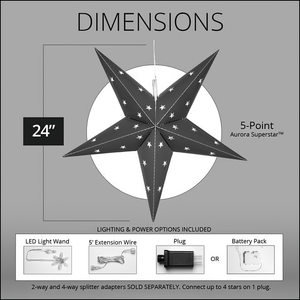 24" Fold Flat 5 Point Aurora Superstar LED Star, Outdoor Rated, White Christmas Decorations Wintergreen Corporation