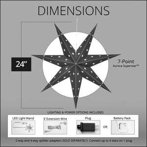 24" Fold Flat 7 Point Aurora Superstar LED Star, Outdoor Rated, Red Christmas Decorations Wintergreen Corporation