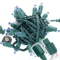25 5mm Blue Commercial Co-Axial LED Christmas Lights, 4" Spacing, Green Wire [CLOSEOUT]