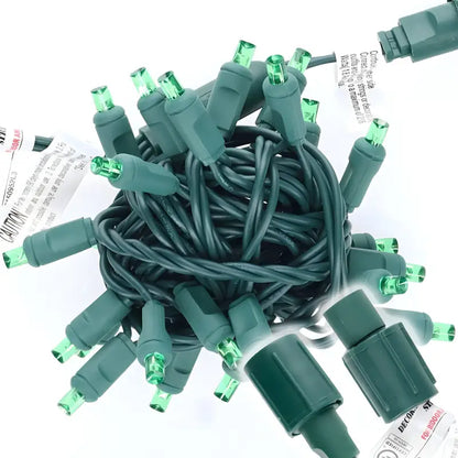 25 5mm Green Commercial Co-Axial LED Christmas Lights 4’’ Spacing - Christmas Lights