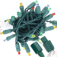 25 5mm Multicolor Commercial Co-Axial LED Christmas Lights, 4" Spacing, Green Wire [CLOSEOUT]