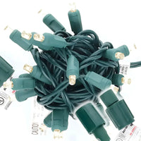 25 5mm Warm White Commercial Co-Axial LED Christmas Lights, 4" Spacing, Green Wire [CLOSEOUT]