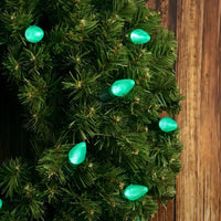 25 C7 Green LED Christmas Lights, 8" Spacing, Green Wire [CLOSEOUT]